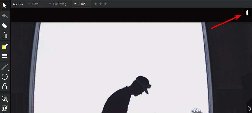 Video view with a red arrow pointing to the camera icon in the top right corner