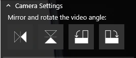 Camera Settings with four buttons to mirror and rotate the video angle