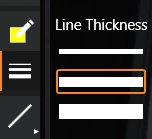 Line Thickness menu with three line thicknesses, the middle one selected