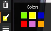 Colors menu with six colors: green, yellow, blue, red, pink and orange