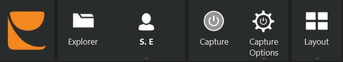 Analysis toolbar with the Swing Catalyst menu icon, Explorer, the current user, Capture, Capture Options and Layout
