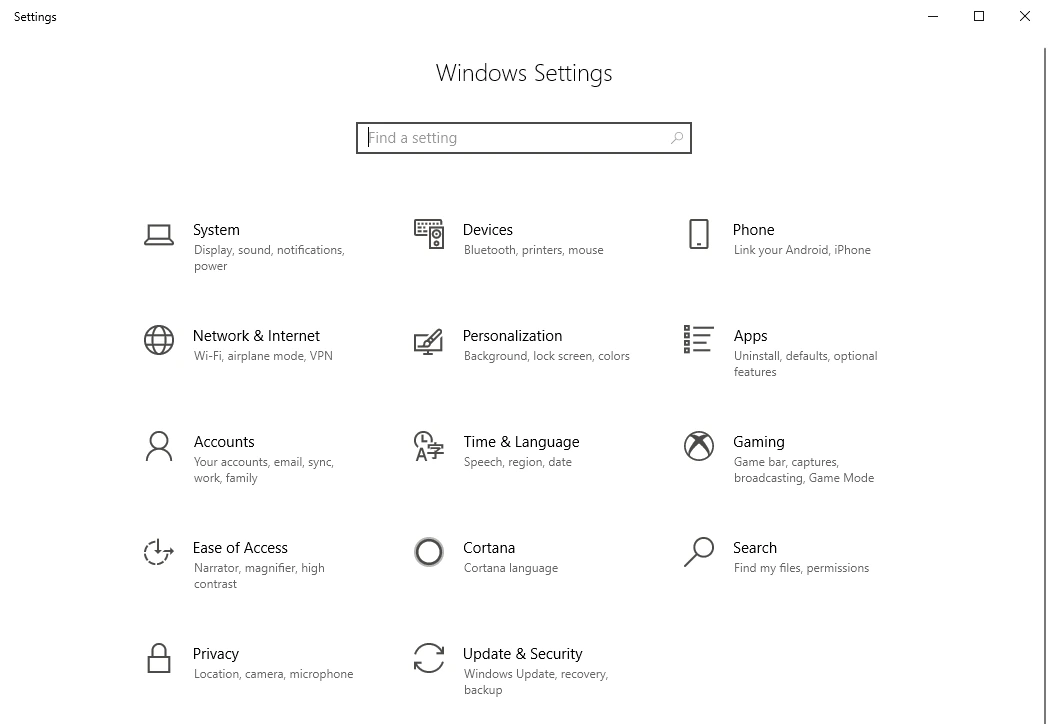 Windows Settings home page with the Apps category